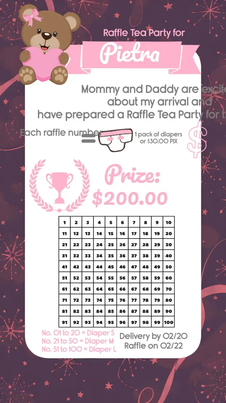 Invitation Princess Baby Bear Raffle Tea – Raffle Tea theme delicate, childlike, pastel, playful, princess, teddy bear