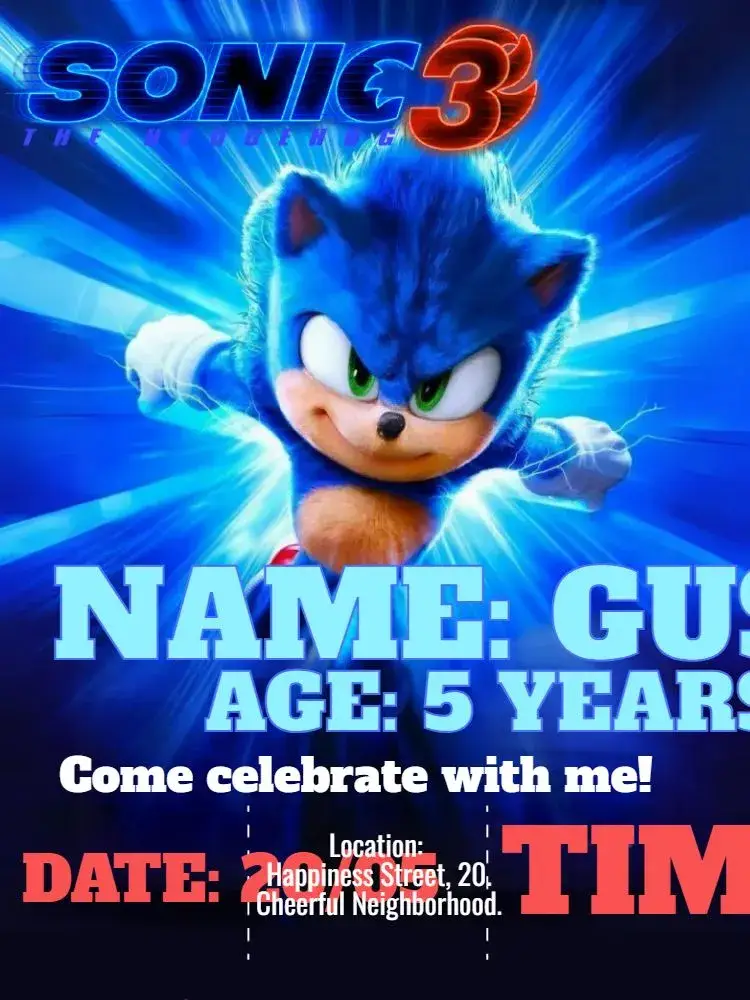 Sonic 3 Birthday invitation