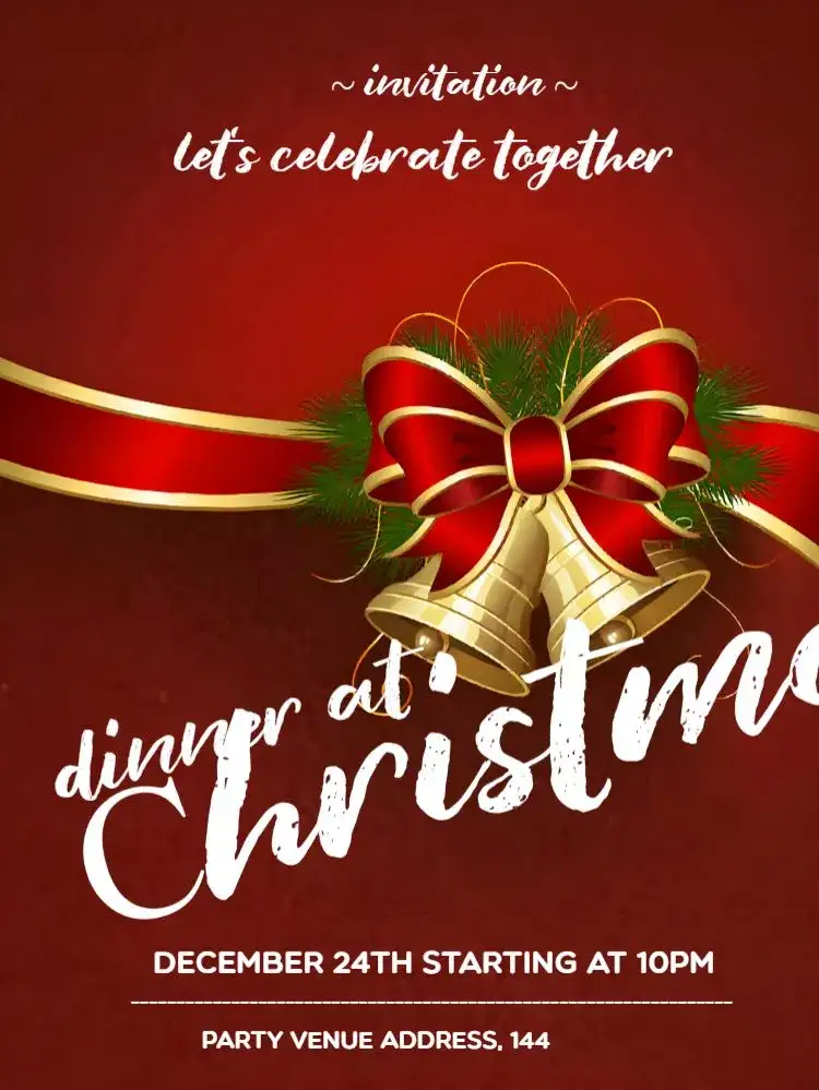 Invitation For Golden Christmas Dinner – Commemorative Dates theme golden, red, elegant, festive, modern