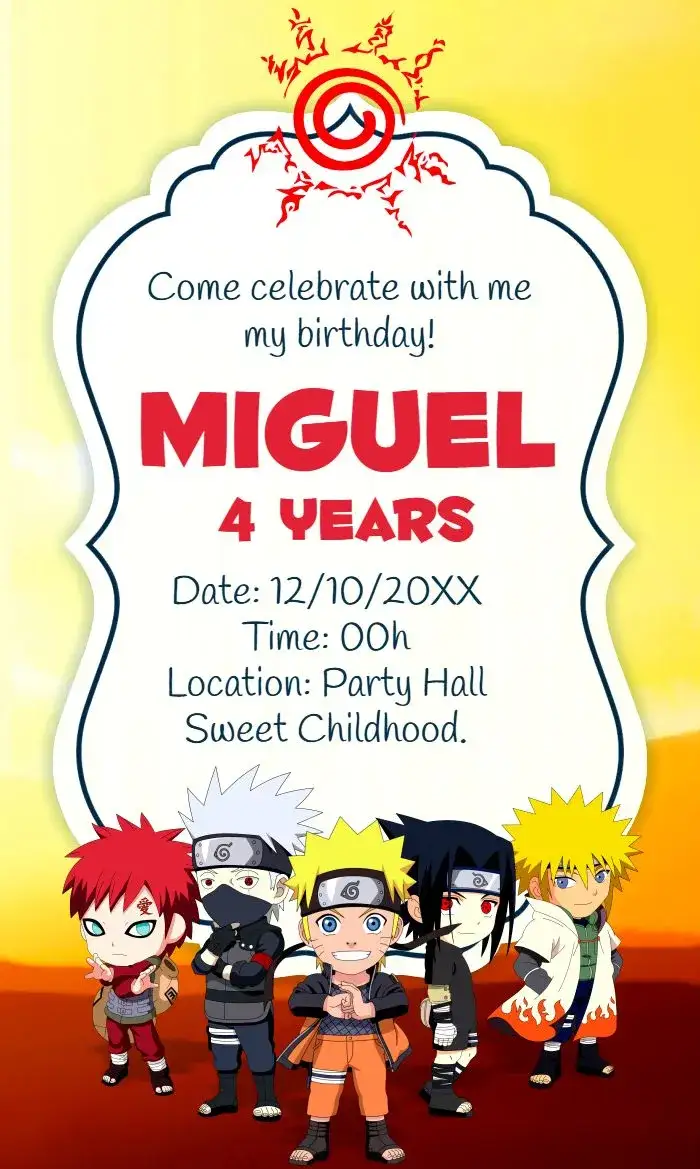 Invitation Naruto Sakura – Kids' Birthday Party theme ninja, anime, colorful, modern, vibrant, fun
