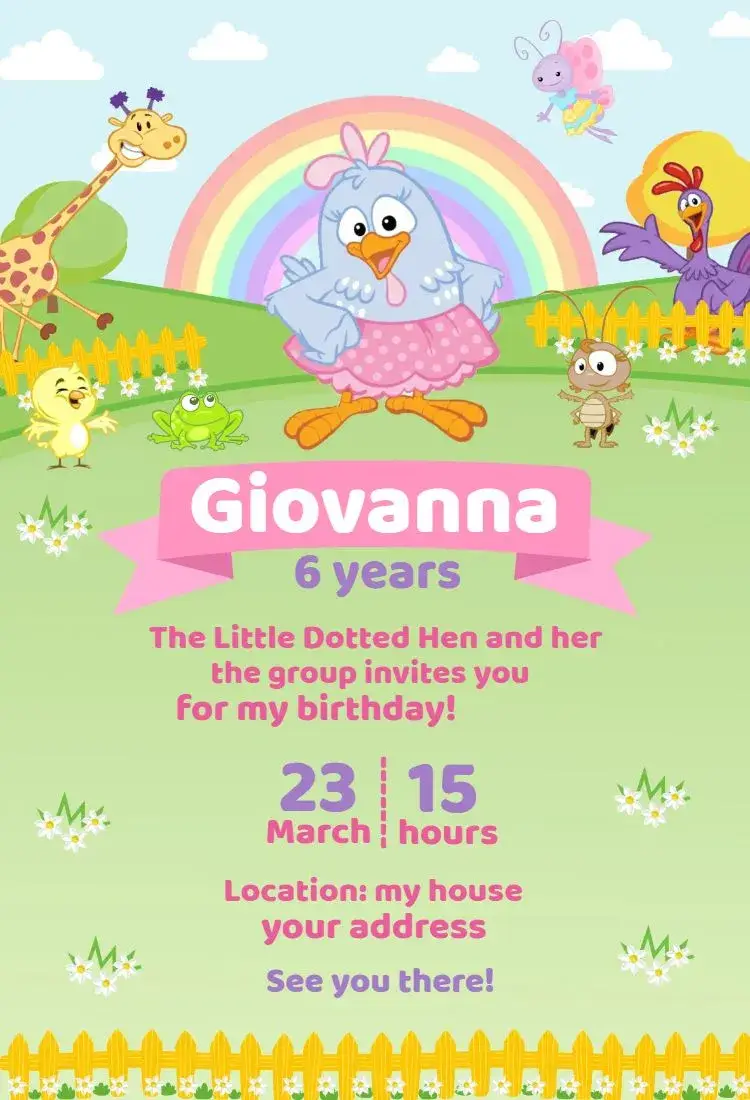 Invite Galinha Pintadinha 2 editable and customizable