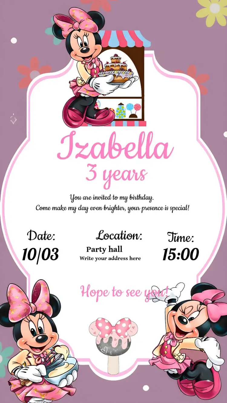 Bakery Of Minnie Mouse Pink invitation