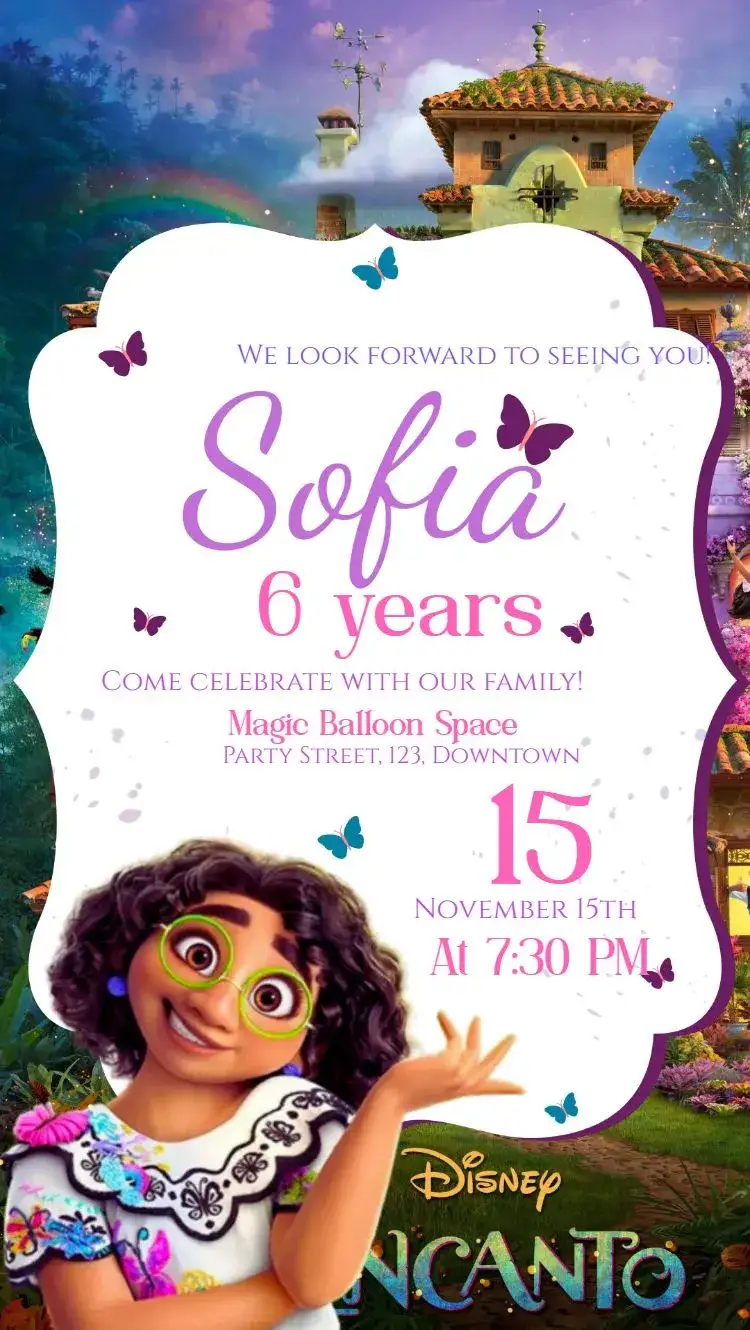 Invitation Mirabel Charm – Kids' Birthday Party theme lilac, purple, themed, colorful, fun