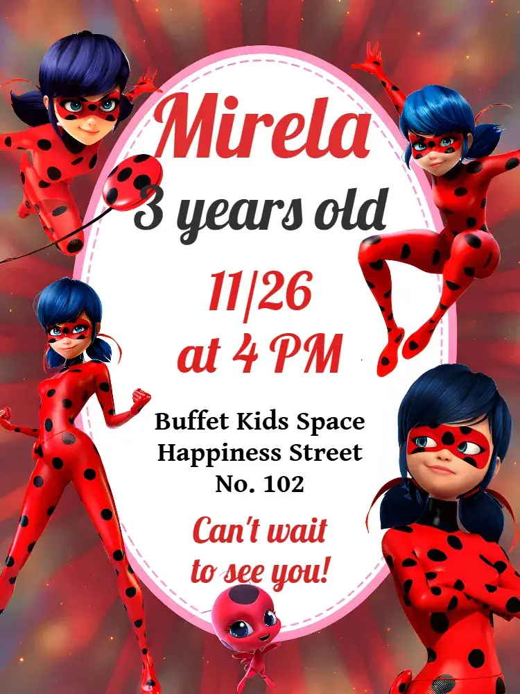 Miraculous Ladybug Pink invitation