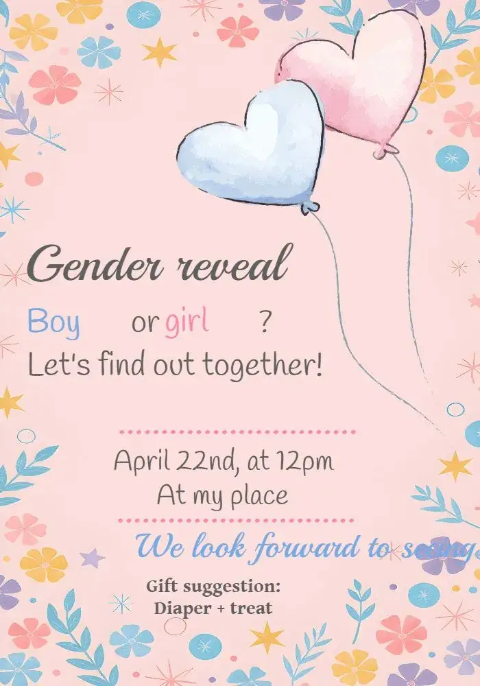 Watercolor Heart Gender Reveal Tea Party invitation