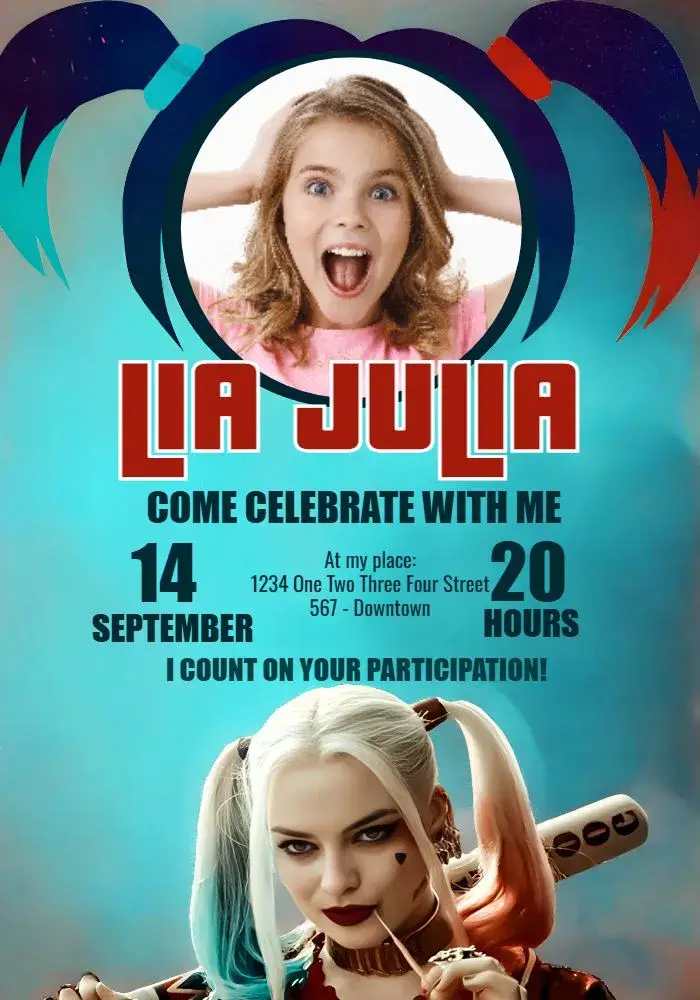 Harley Quinn With Comic Photo invitation