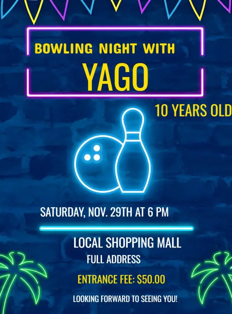 Neon Bowling Night invitation