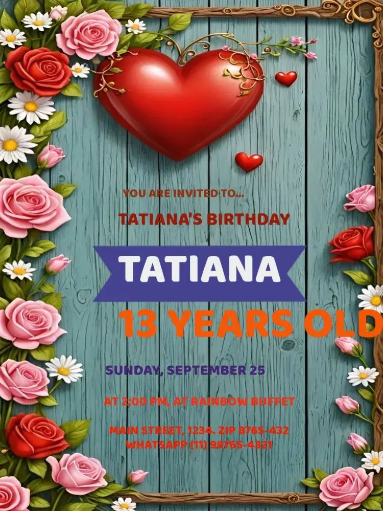 13 Years Heart To Edit Playful invitation