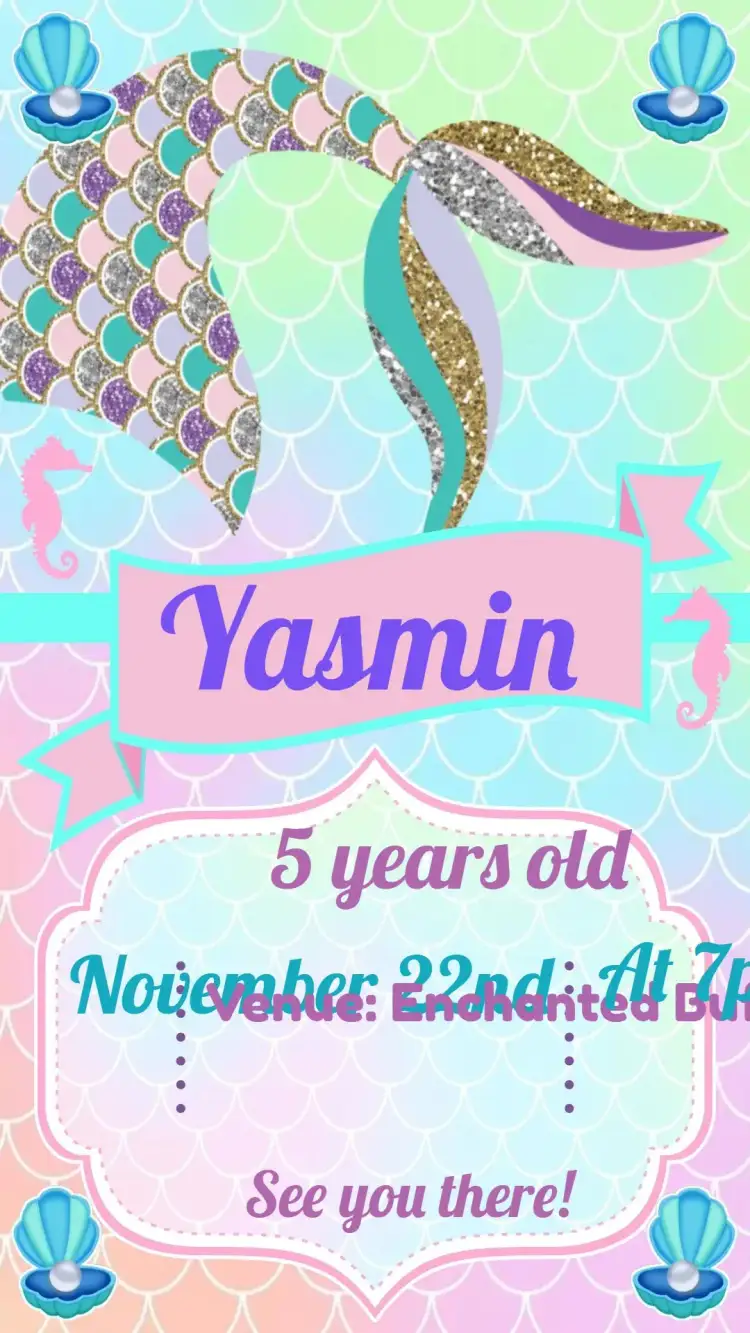 Invitation Mermaid – Kids' Birthday Party theme navy, colorful, playful, underwater, fantasy, magical
