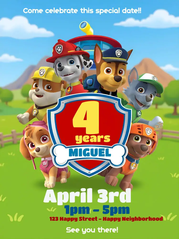 From the Blue Paw Patrol invitation