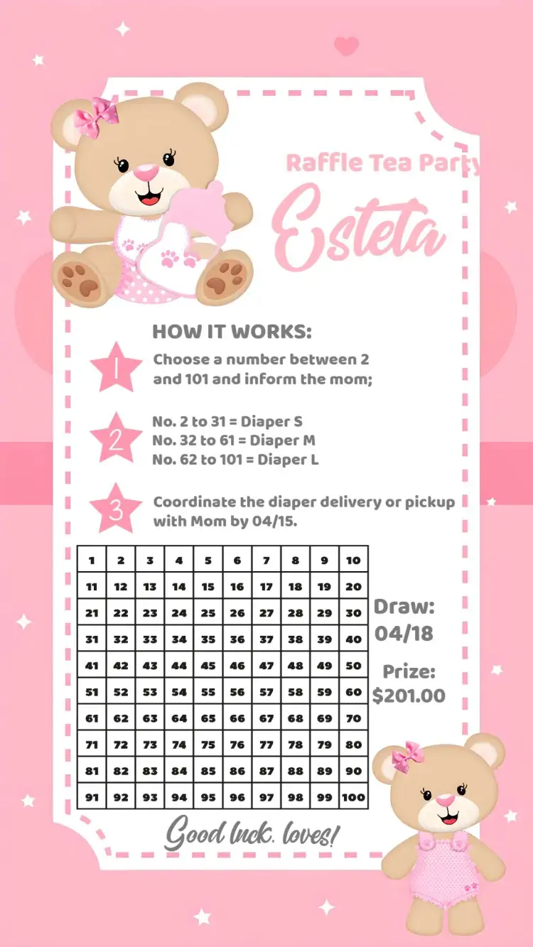 Invitation Princess Teddy Bear Raffle Tea Party – Raffle Tea theme pink, white, cute, childish, delicate, funny