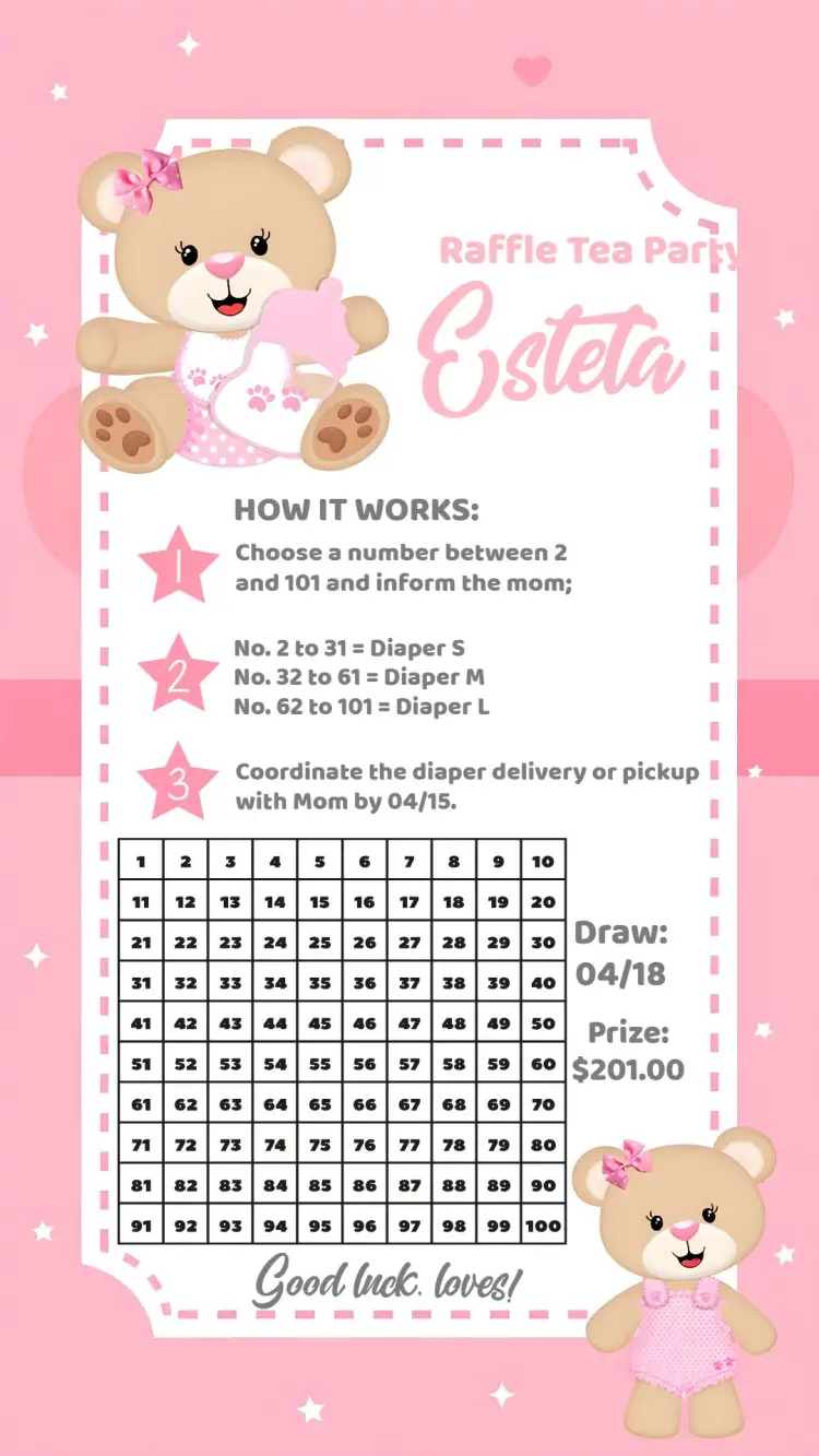 Princess Teddy Bear Raffle Tea Party invitation