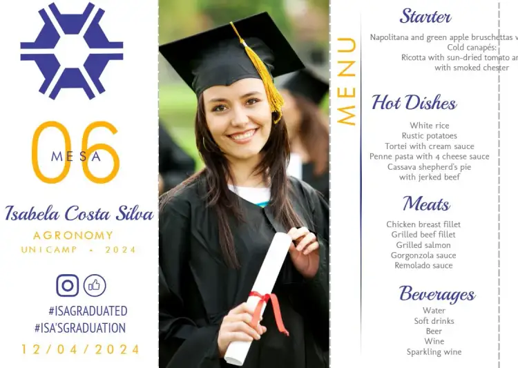 Invitation Menu Triangle Graduation in Agronomy With Triangle Photo – Graduation theme modern, elegant, triangular, sombre, agro, customized