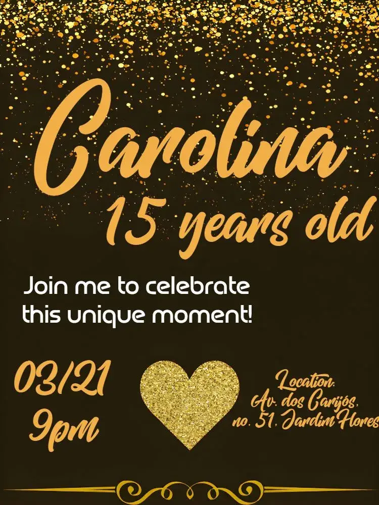 Invite Golden Glitter Fifteen editable and customizable