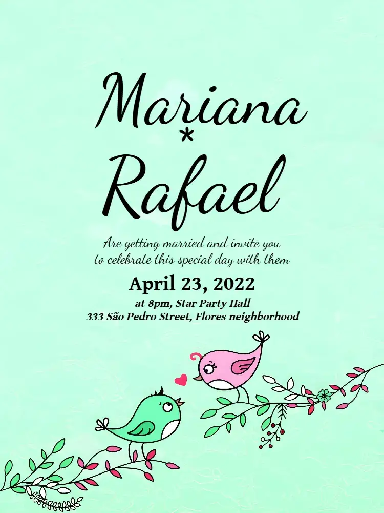 Invitation Birds Wedding Lovebirds – Wedding theme floral, romantic, modern, rustic, colorful, delicate