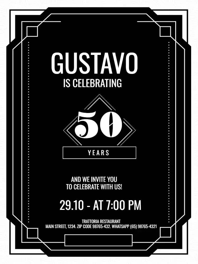 Invitation Male Adult Black White Geometric – Kids' Birthday Party theme modern, geometric, black and white, elegant, minimalist