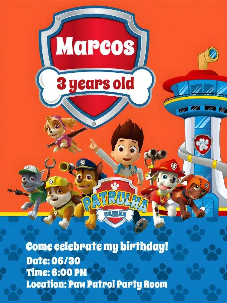 Invitation Paw Patrol Kids – Most searched for theme colorful, fun, childish, themed, lively