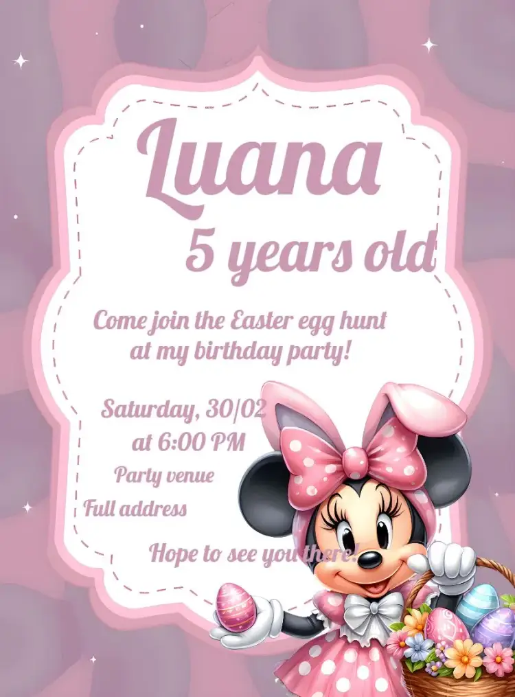 Invitation Easter Minnie Mouse Disney – Commemorative Dates theme pink, childish, Disney, Easter, colorful