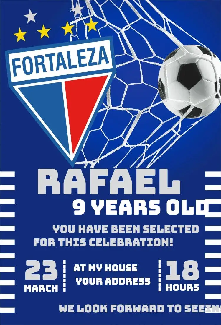 Invitation Fortaleza 2 – Birthday theme soccer, contemporary, colorful, sporty, fun