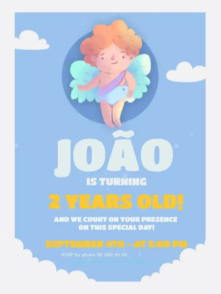 Invitation Custom Angel Boy – Kids' Birthday Party theme blue, playful, colorful, fun, childlike, modern