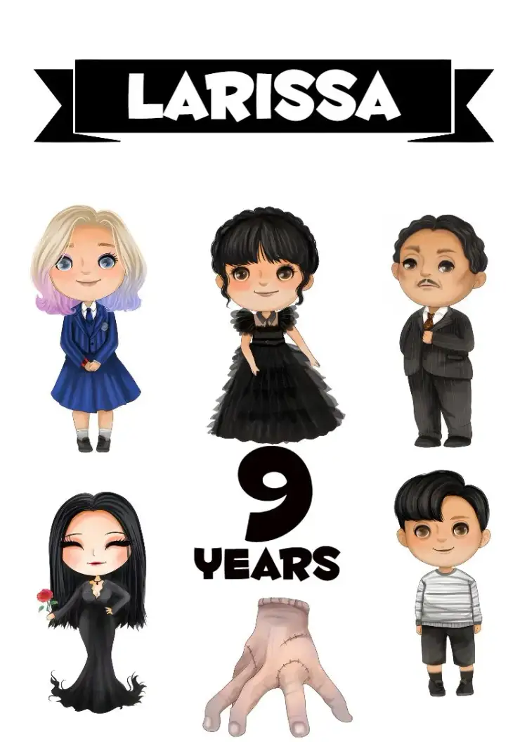 Invitation Topo De Bolo Wandinha Addams Netflix – Cake topper theme gothic, fun, series, mysterious, colorful, themed