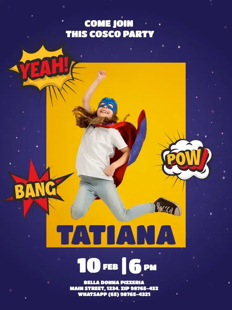 Invitation Dark Superhero With Photo Celebration – Kids' Birthday Party theme dark, heroes, nocturnal, comics, male, female