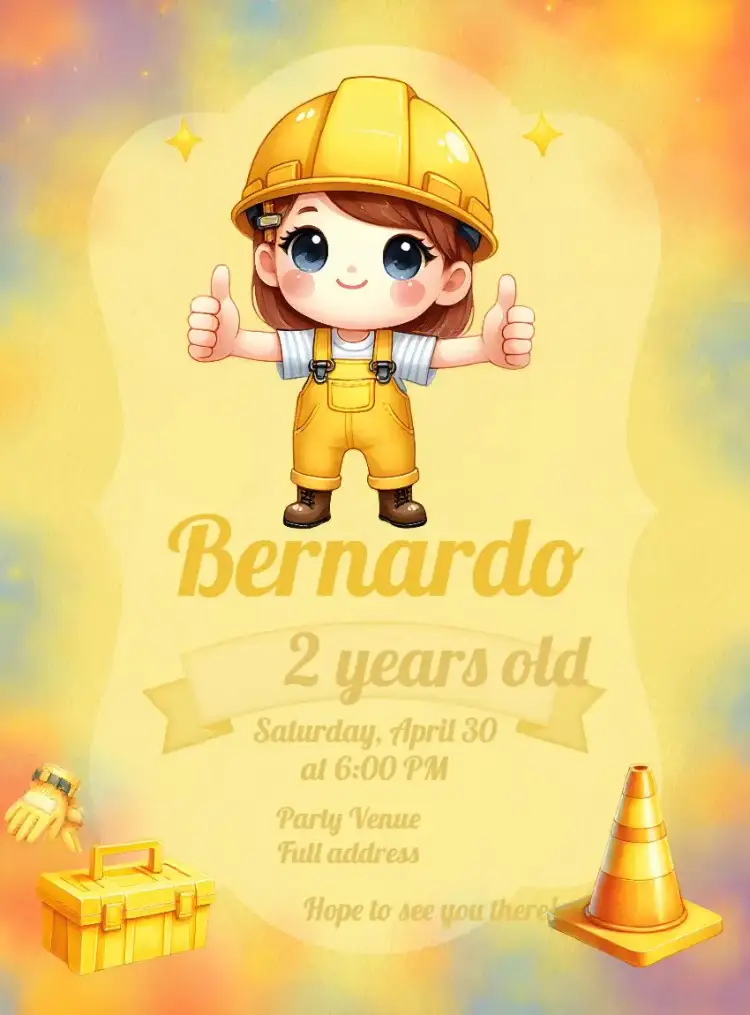 Invitation Yellow Construction – Raffle Tea theme yellow, construction, fun, children's, themed party, playful