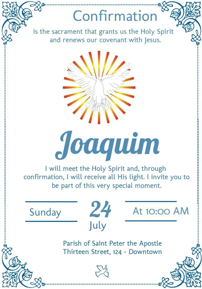 Invitation Confirmation Holy Spirit Baptism – First Communion theme blue, religious, minimalist, modern, elegant, divine