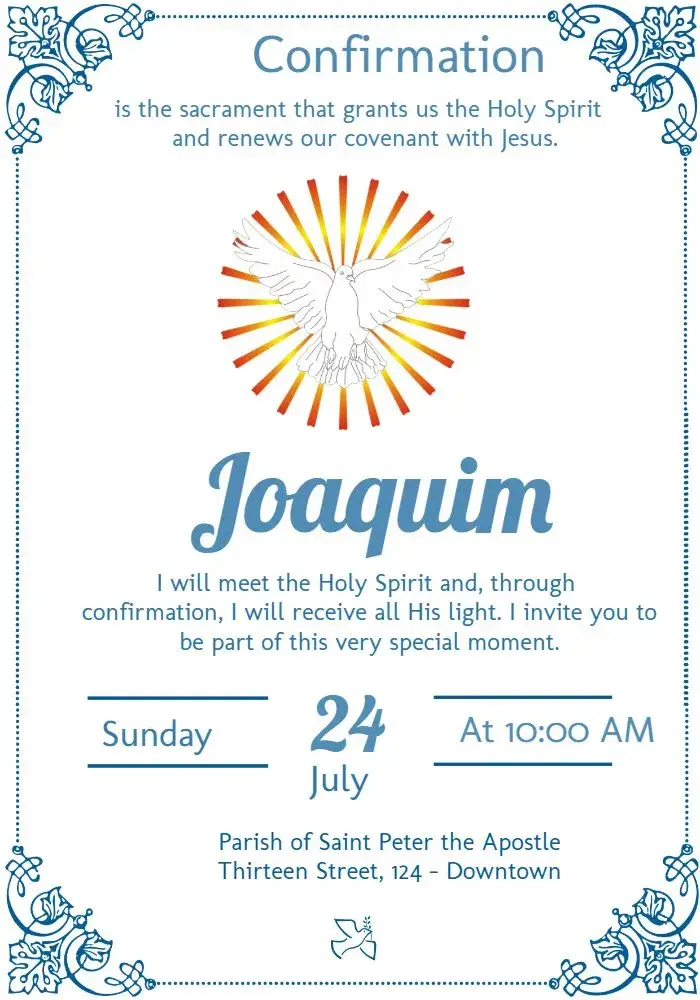 Invite Confirmation Holy Spirit Baptism editable and customizable