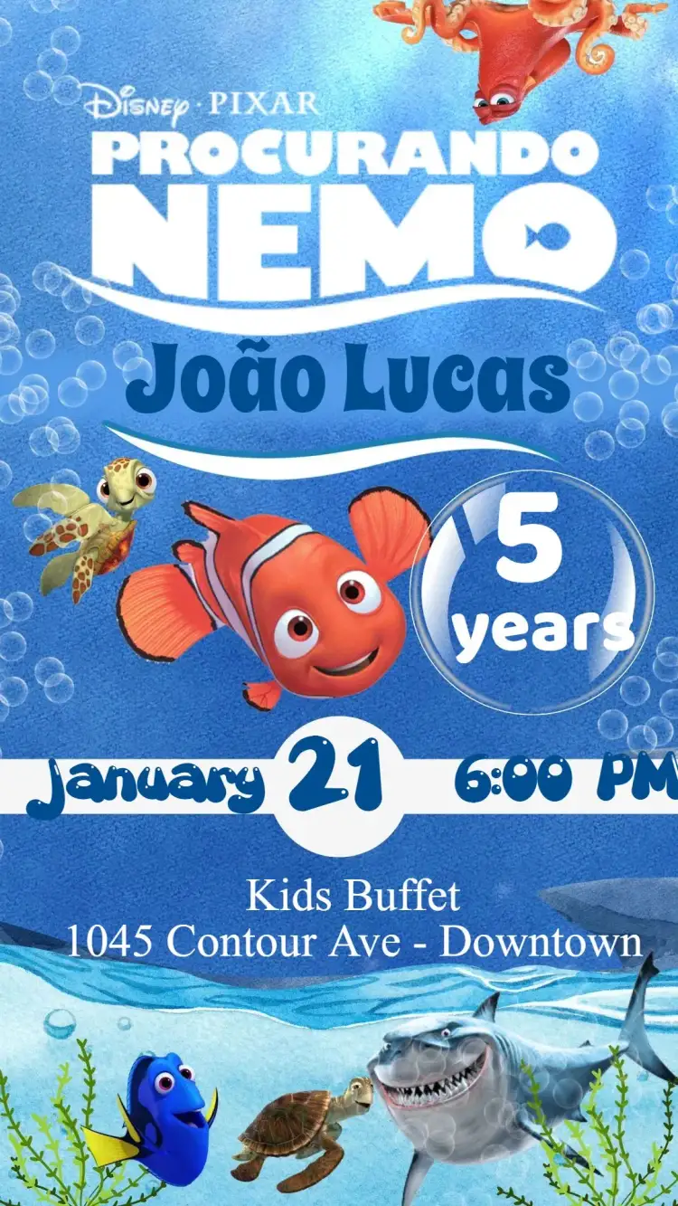 Invitation Finding Nemo – Kids' Birthday Party theme colorful, navy, fun, playful, tropical