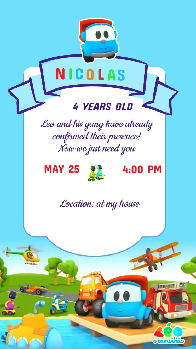 Leo the Truck Birthday Invitation