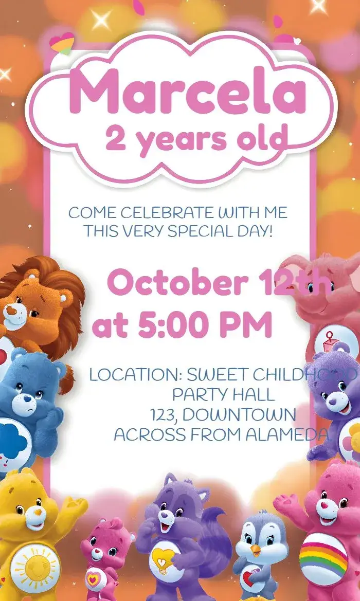 Care Bears Pink invitation