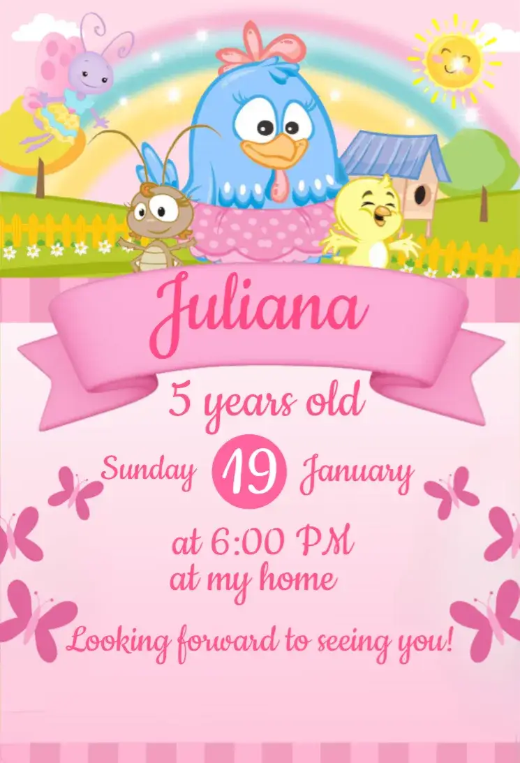 Pink and White Galinha Pintadinha invitation