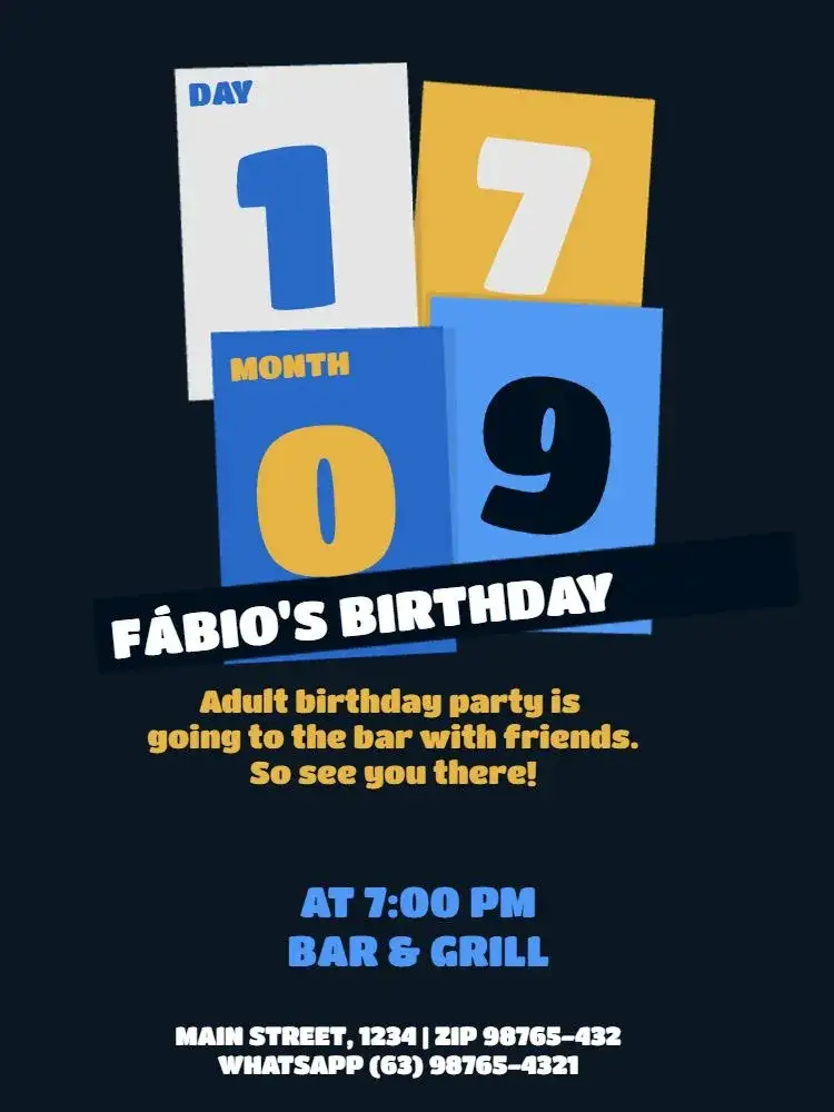 Invitation Blue Fun Joke – Kids' Birthday Party theme dark blue, colorful, funny, entertaining, modern, childish