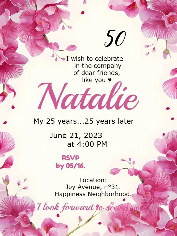 Invite Orchid 50 editable and customizable