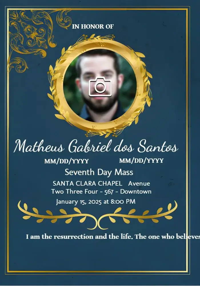 Invite Seventh Day Mass With Black Photo. editable and customizable