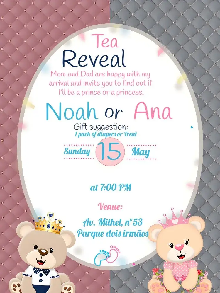 Teddy Bear Royalty Teddy Bear Gender Reveal invitation