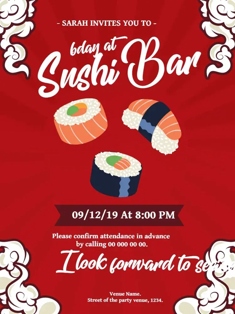 Invite Sushi Celebration editable and customizable