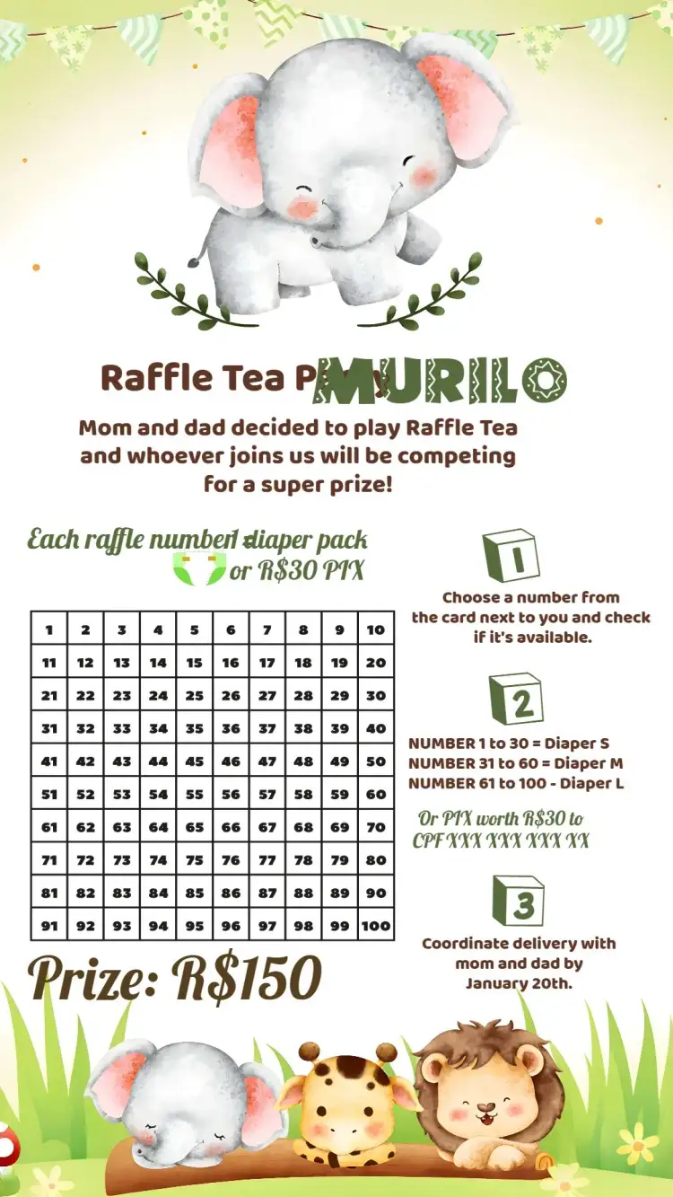 Invitation Elephant Raffle Tea Party – Raffle Tea theme safari, colorful, playful, animals, modern, themed