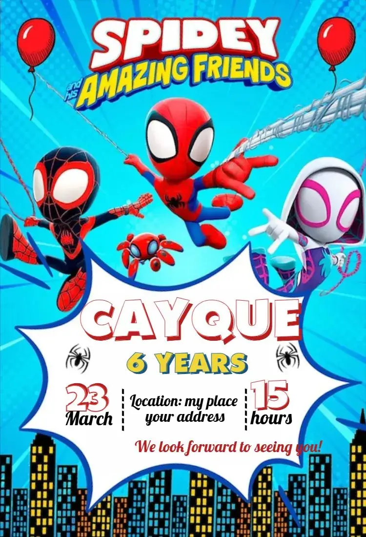 Invite Spidey and His Amazing Friends 2 editable and customizable