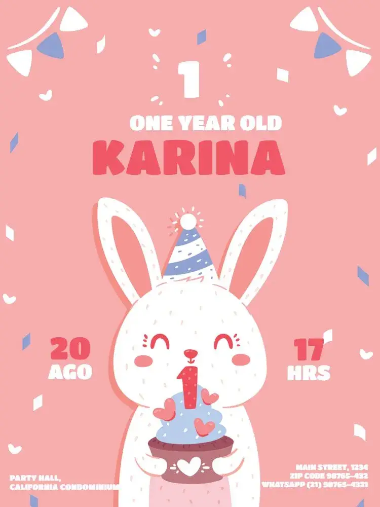 Infant Female Bunny 1 Year Confetti invitation