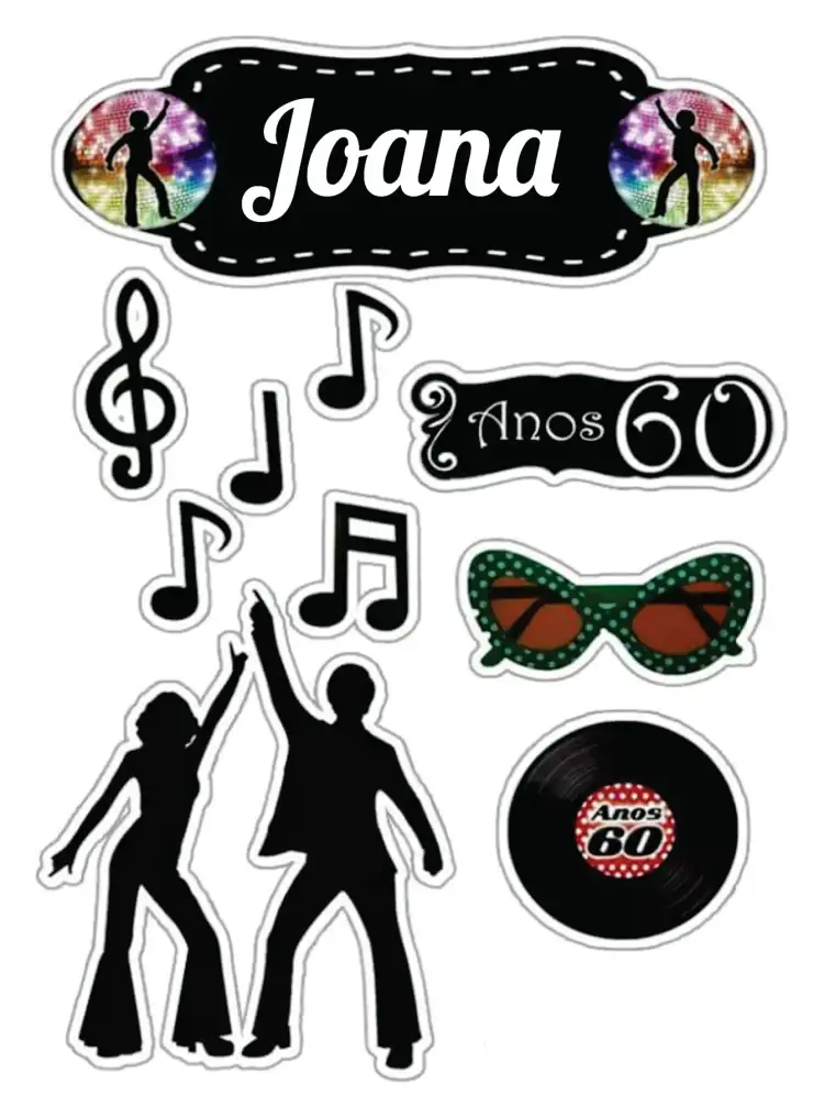 Invitation 60s – Cake topper theme vintage, colorful, retro, modern, fun