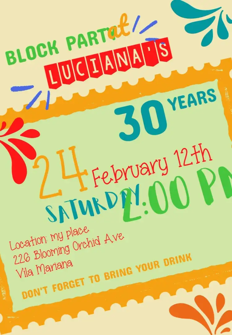 Invitation Electric Carnival Block Party – Commemorative Dates theme colorful, fun, tropical, festive, bright, festive