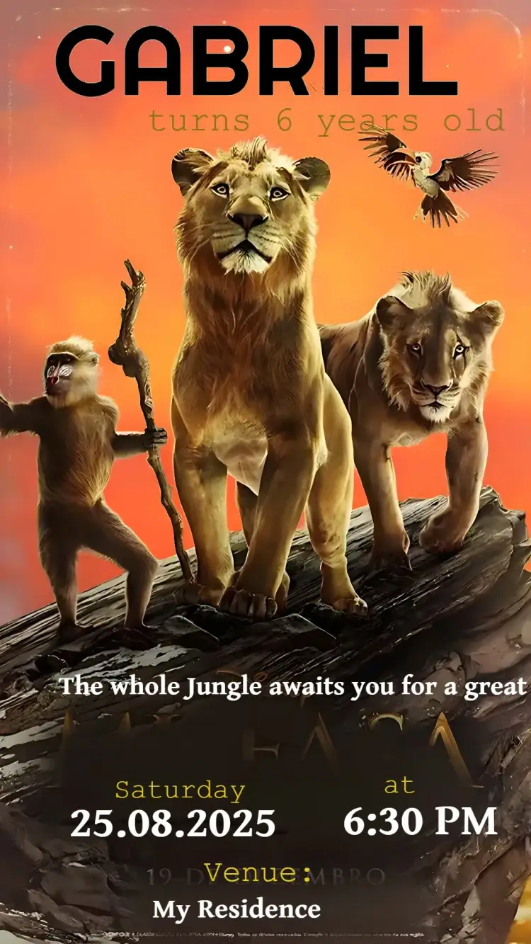 Invitation Mufasa The Lion King Simba – Kids' Birthday Party theme colorful, themed, fun, Disney illustrations, African savanna