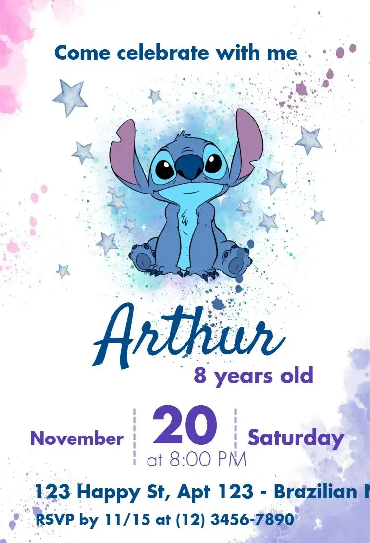 Invitation Stitch – Card theme colorful, playful, fun, lively, tropical