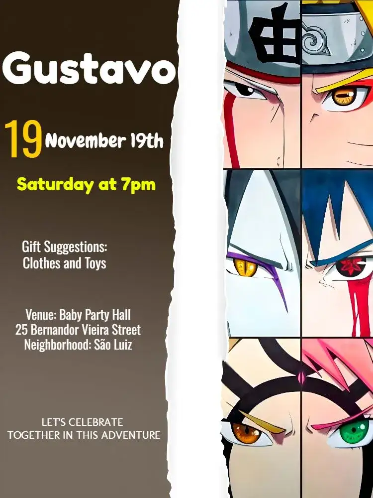 Invitation Naruto Boy – Kids' Birthday Party theme modern, colorful, anime, youthful, dynamic