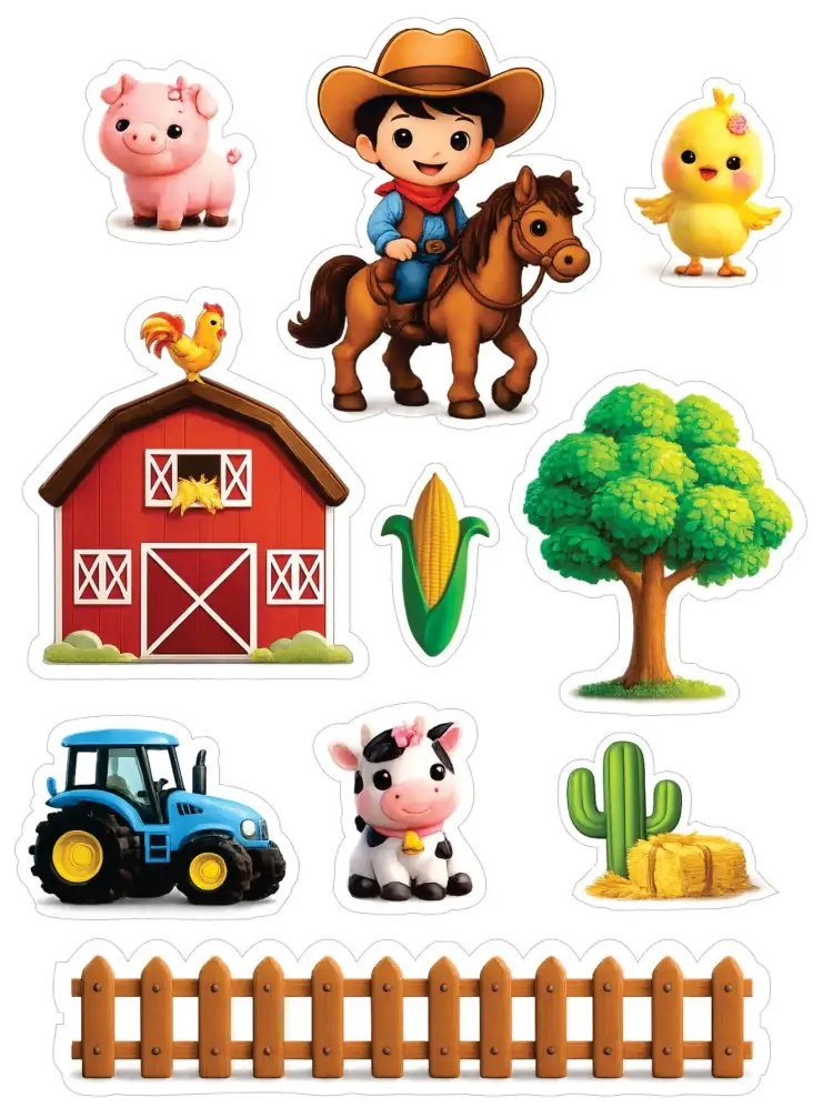 Invitation Farm Boy – Cake topper theme colorful, rustic, childish, playful, rustic