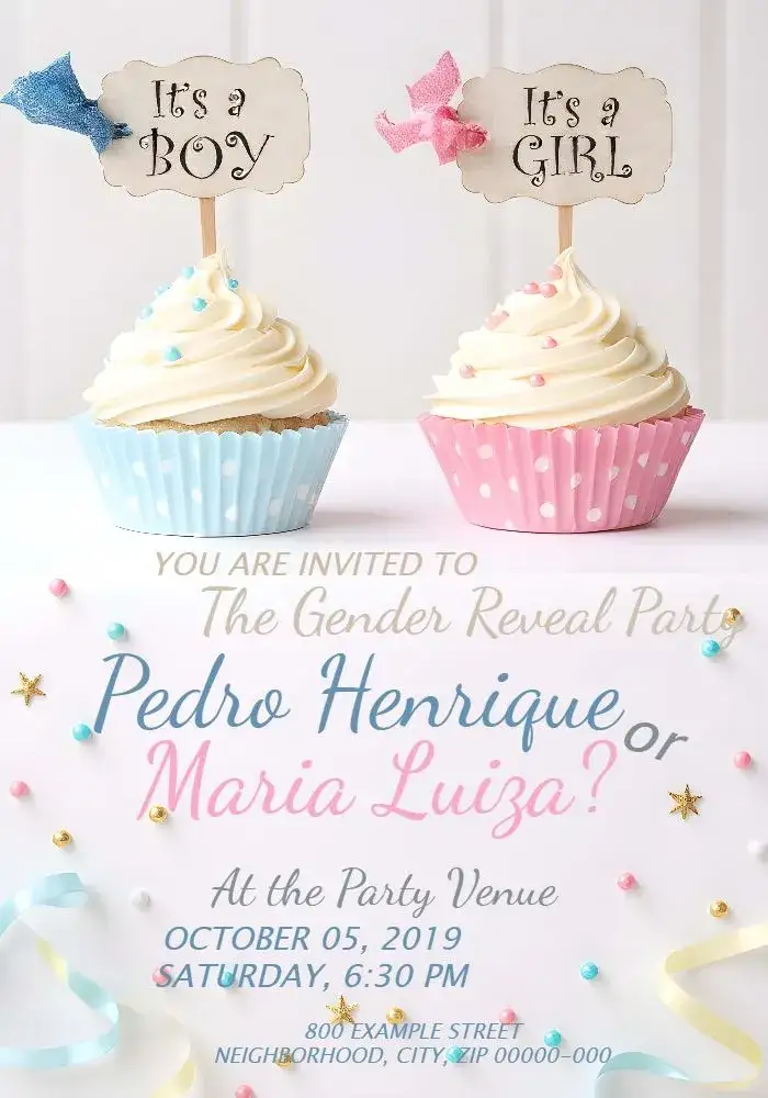 Invitation Blue Cupcake Gender Reveal – Most searched for theme colorful, fun, playful, modern, sweet, festive