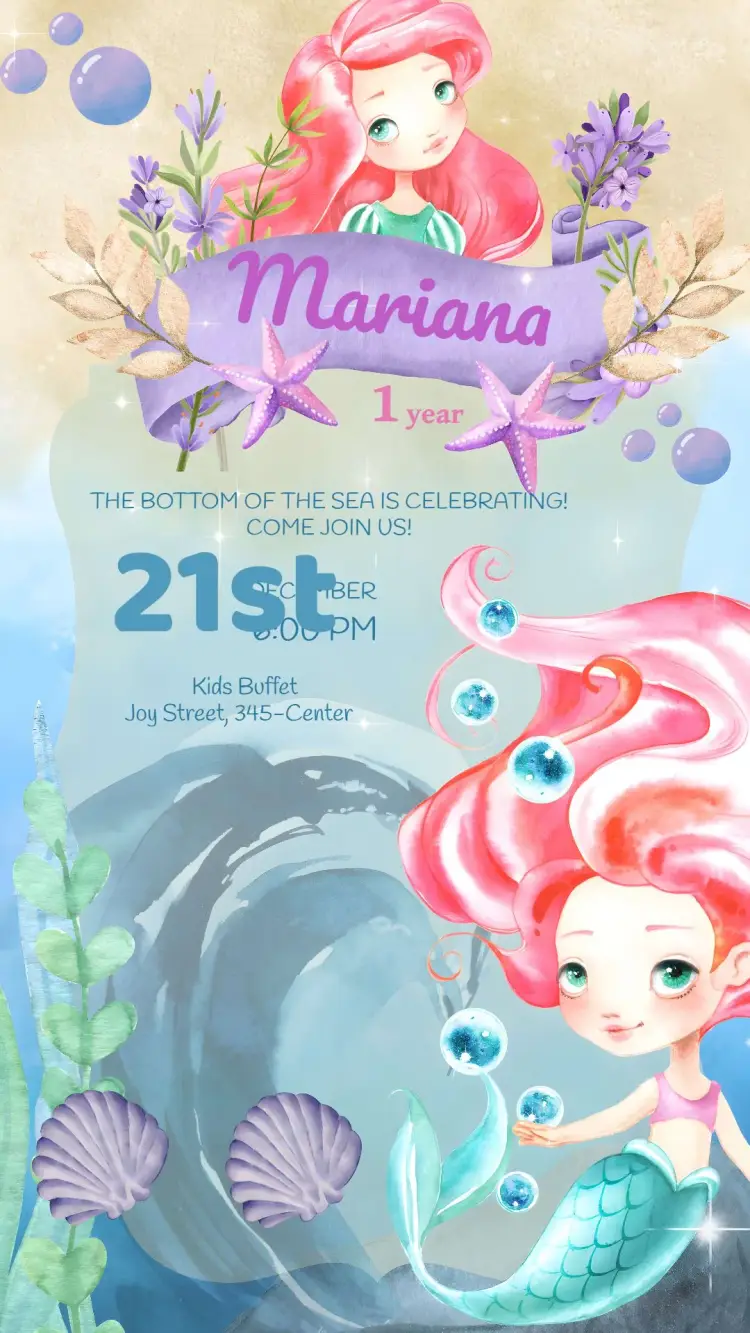 Mermaid Under The Sea Kids invitation