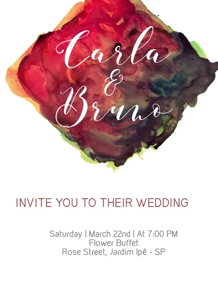 Invitation Watercolor Wedding – Wedding theme aquarela, romantic, modern, red and white, artistic, elegant